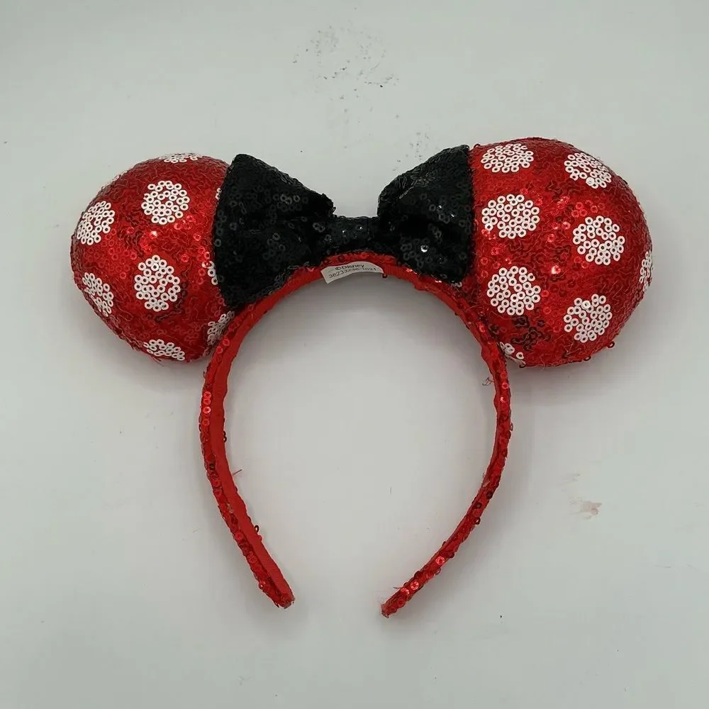 Disney Parks Minnie Mouse red and white polkadot sequin ears